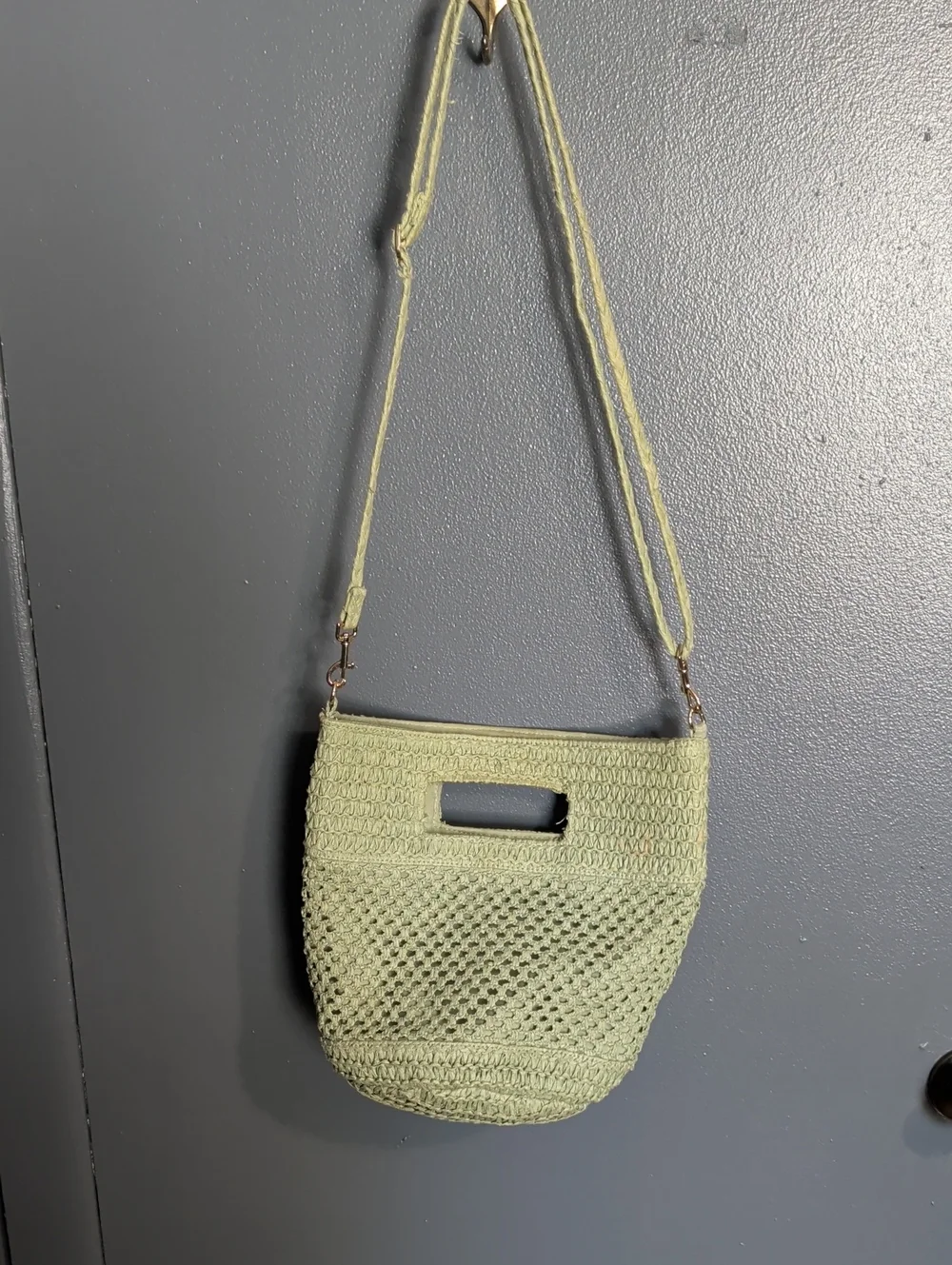 Universal Thread Light Green Woven Crossbody Bag with Cutout Handle